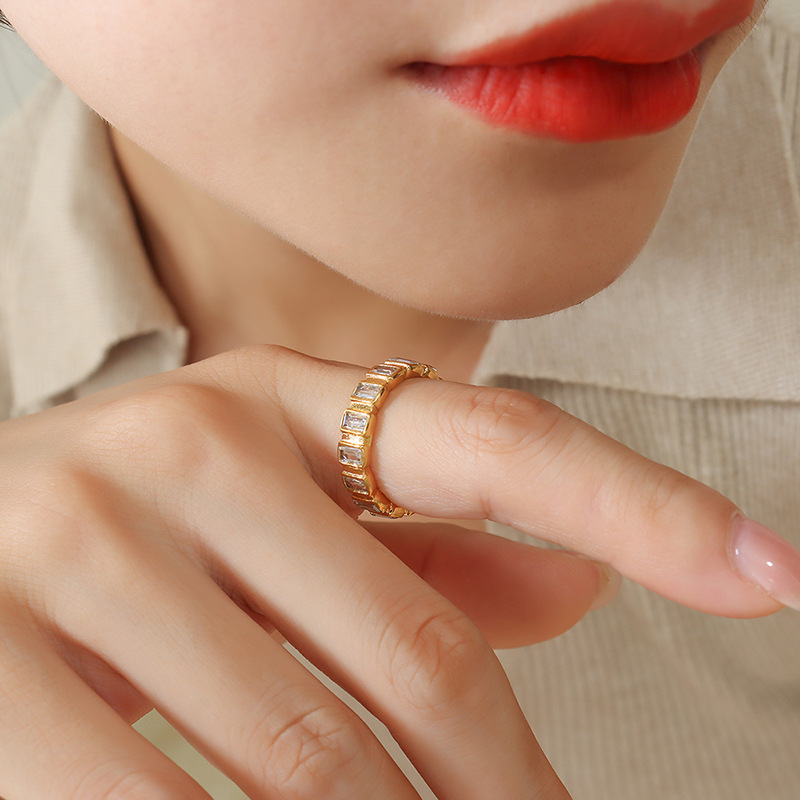 Titanium Steel Zircon Ring - Full Set