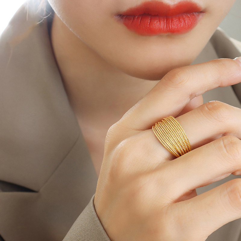 Copper Open Geometric Multi-Layer Semi-Circle Ring