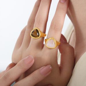 Titanium Steel Natural Rose Quartz and Tiger's Eye Ring