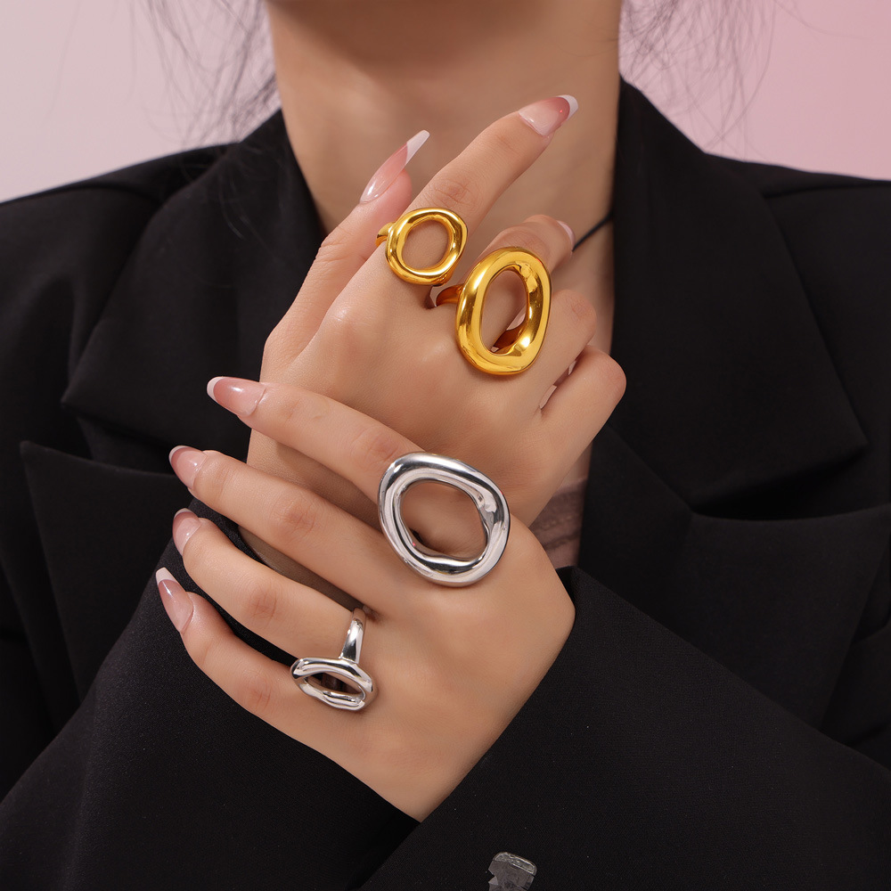 Titanium Steel Geometric Cutout Irregular Circle Ring