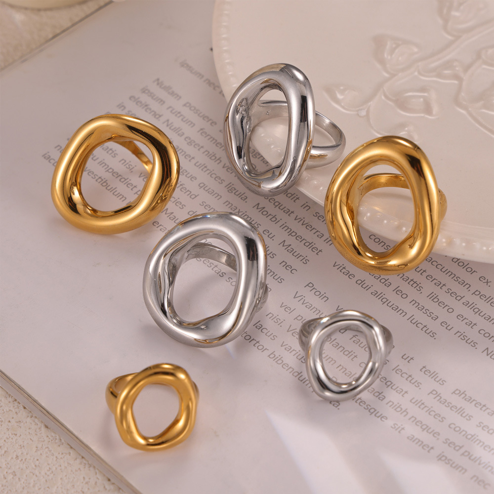 Titanium Steel Geometric Cutout Irregular Circle Ring - Image 3