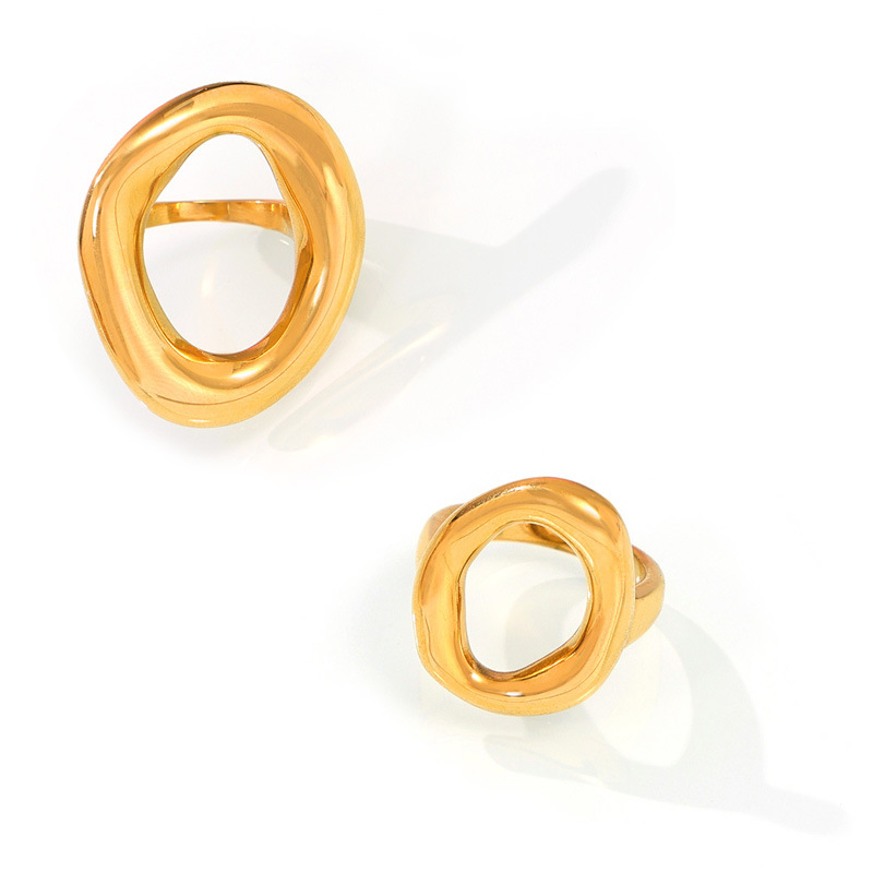 Titanium Steel Geometric Cutout Irregular Circle Ring - Image 5