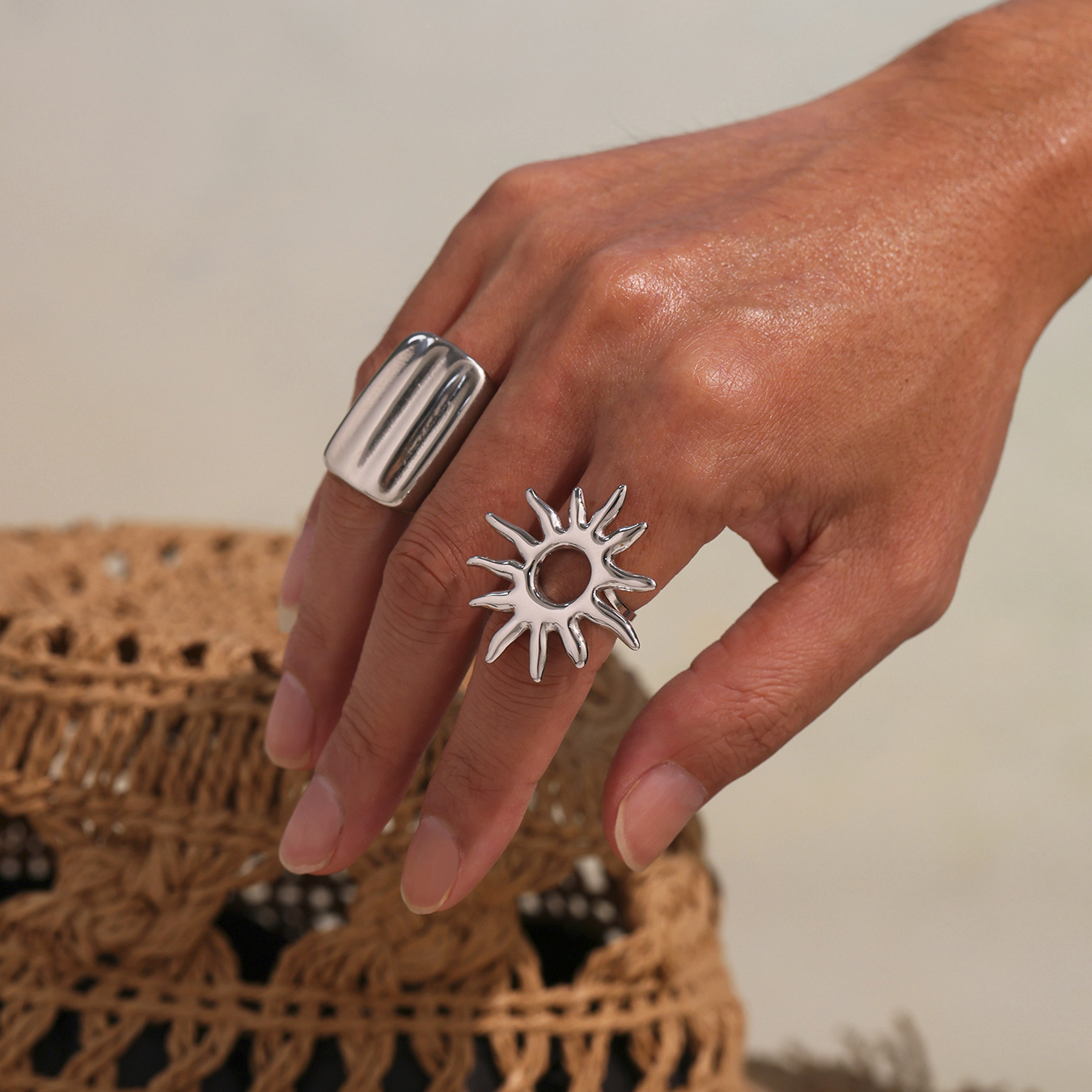 Stainless Steel Sunflower Ring - Image 2