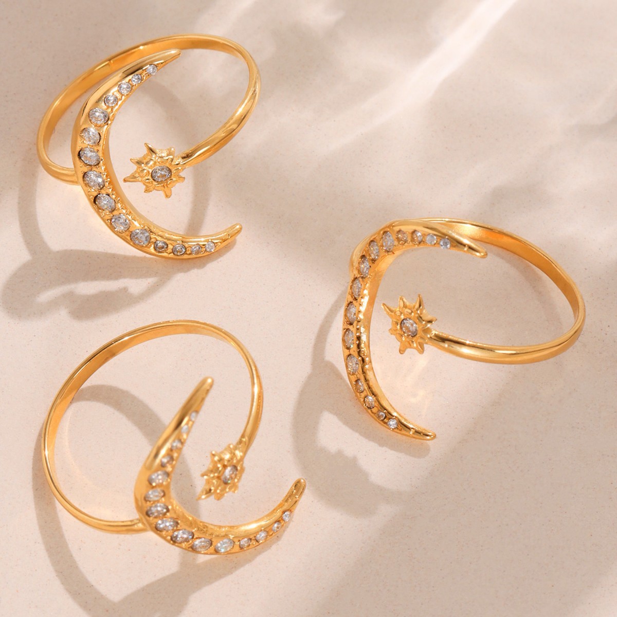 Stainless Steel 5A Zircon Star-Moon Irregular Geometric Ring - Image 3