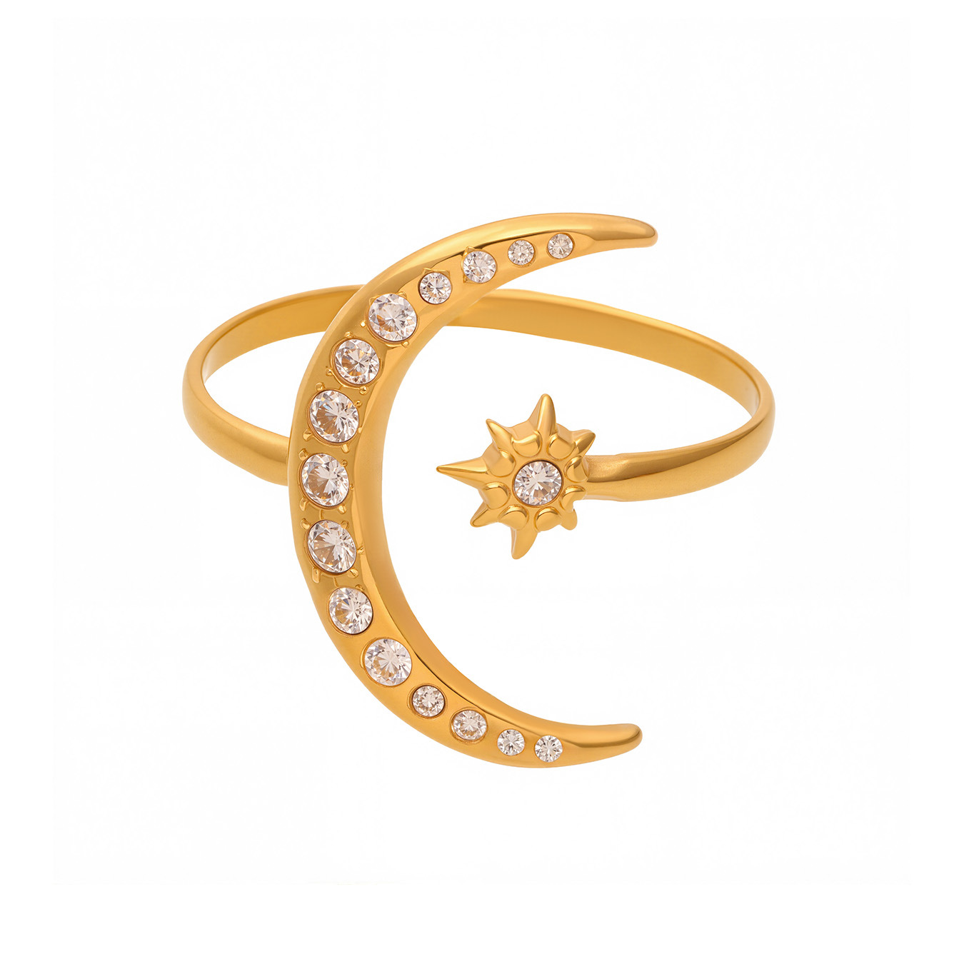 Stainless Steel 5A Zircon Star-Moon Irregular Geometric Ring - Image 4