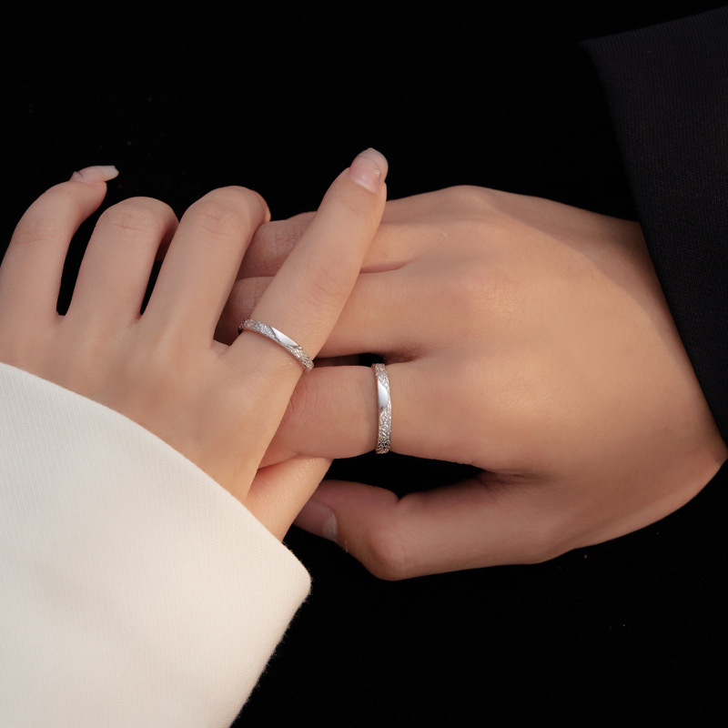 S925 Sterling Silver Irregular Texture Couple Rings