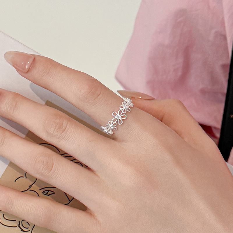 S925 Sterling Silver Lace Openwork Floral Ring - Image 2