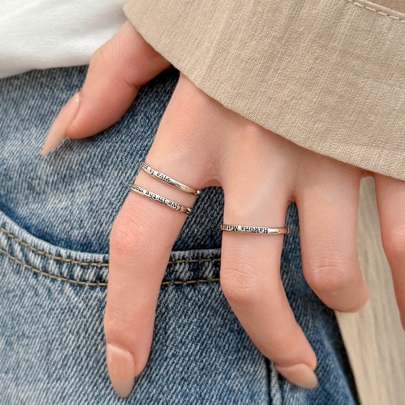 S925 Sterling Silver Enamel Letter Ring - Image 2