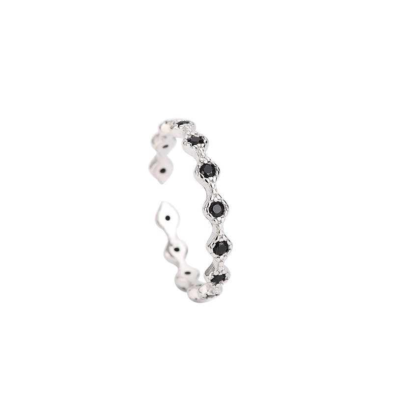 S925 Sterling Silver Black Zircon Open Ring - Image 4