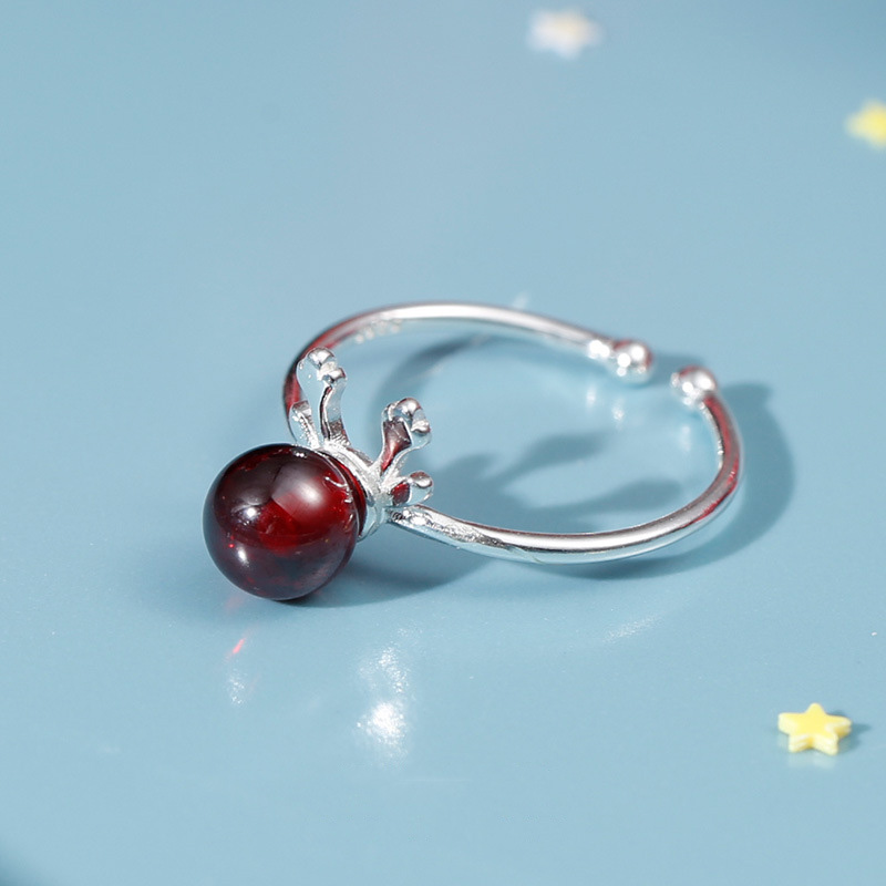 S925 Sterling Silver Deer Antler Garnet Ring - Image 2