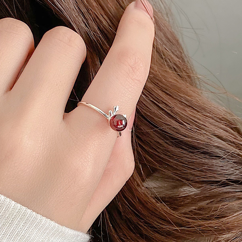 S925 Sterling Silver Deer Antler Garnet Ring - Image 3