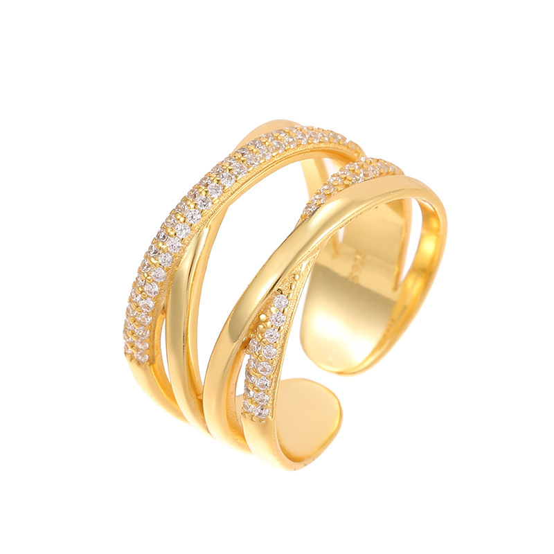 S925 Sterling Silver Double Layer Crossed Zircon Ring - Image 4