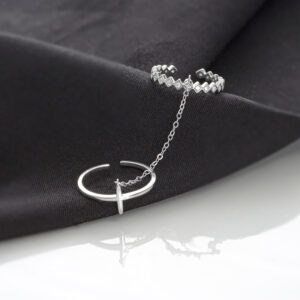 S925 Sterling Silver Cross Chain Ring