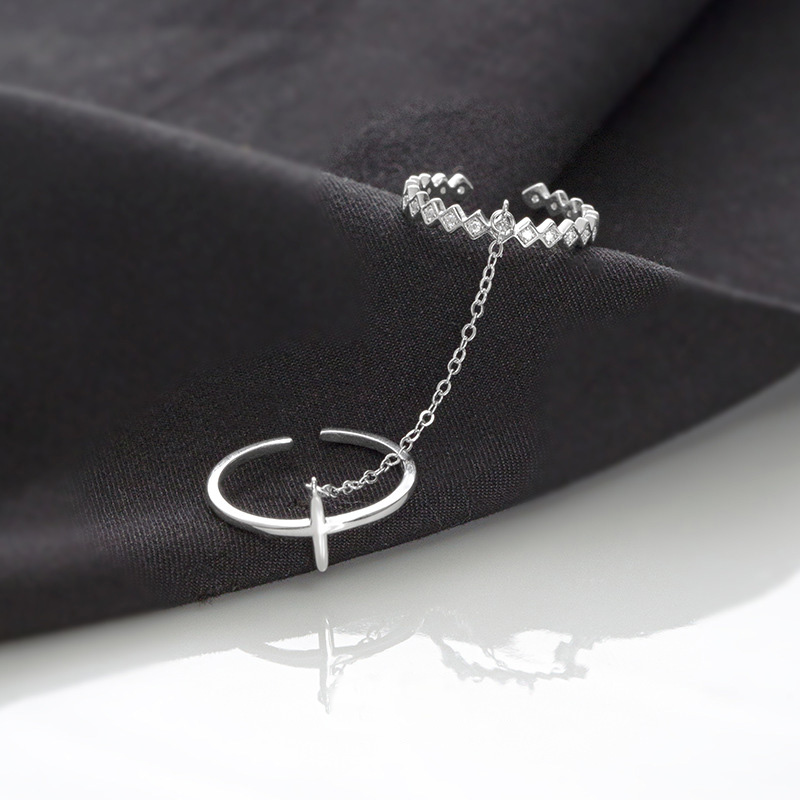 S925 Sterling Silver Cross Chain Ring
