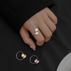 S925 Sterling Silver Natural Freshwater Double Pearl Ring