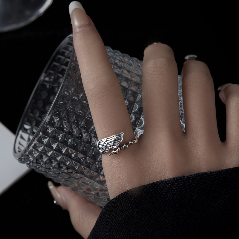 S925 Sterling Silver Vintage Angel Wings Ring - Image 2